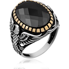 Pazarcan Gümüş Kesme Taşlı Kartal Figürlü Erkek Yüzük