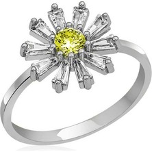 Pazarcan Gümüş Trapez Sarı Taşlı Çiçek Kadın Yüzük