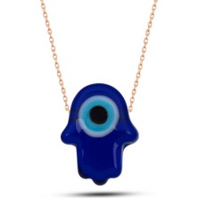 Pazarcan Gümüş Nazarlı Cam Fatma Ana Eli Kadın Kolye