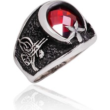 Pazarcan Gümüş Ay Yıldız Tuğra Erkek Yüzük