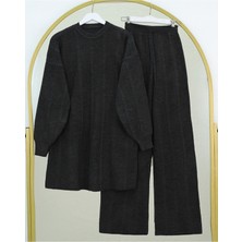 Modamorfo Bisiklet Yaka Balon Kol Triko Takım  -Siyah