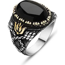 Pazarcan Gümüş Siyah Taşlı Erkek Yüzük