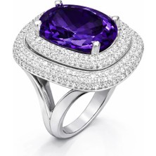 Pazarcan Gümüş Ametist Taşlı Kadın Yüzük