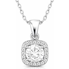 Pazarcan Gümüş Kare Montür Tek Taş Kadın Kolye