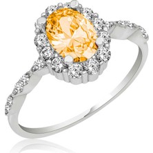 Pazarcan Gümüş Sarı Oval Taşlı Kadın Yüzük