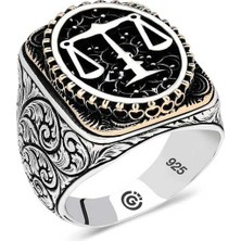 Pazarcan Gümüş Adalet Terazisi Oval Erkek Yüzük