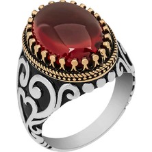 Pazarcan Gümüş Kırmızı Zirkon Taşlı Erkek Yüzük