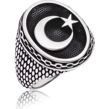 Pazarcan Gümüş Ay Yıldız Erkek Yüzük