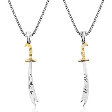 Pazarcan Gümüş Zülfikar Kılıcı Hz. Ali Yazılı Erkek Kolye