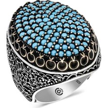 Pazarcan Gümüş Turkuaz Zirkon Taşlı Oval Erkek Yüzük