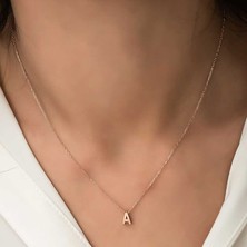 Pazarcan Gümüş 3 Boyutlu A Harf Bayan Kolye