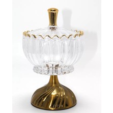Zenvia Metal Ayaklı Kristal Cam Şekerlik Gold Detaylı Sunumluk