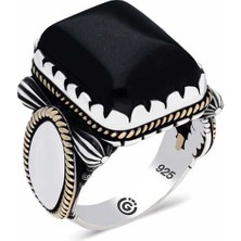 Pazarcan ​gümüş Siyah Oniks Zirkon Taşlı Kare Erkek