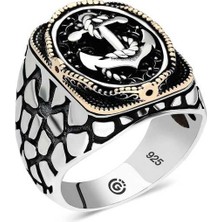 Pazarcan Gümüş Deniz Çapası Oval Erkek Yüzük