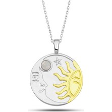 Pazarcan Gümüş Opal Beyaz Taşlı Ay Güneş Kadın Kolye