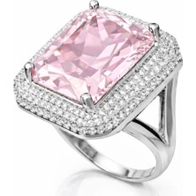 Pazarcan Gümüş Pembe Zirkon Taşlı Kadın Yüzük