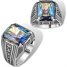 Pazarcan Gümüş Mistik Topaz Kare Erkek Yüzük