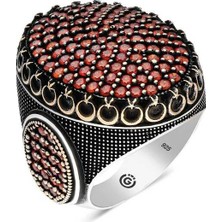 Pazarcan Gümüş Kırmızı Zirkon Taşlı Oval Erkek Yüzük