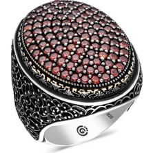 Pazarcan Gümüş Kırmızı Zirkon Taşlı Oval Erkek Yüzük