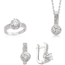 Pazarcan Gümüş Tek Taş Bayan Set