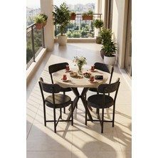 Gold Falez Mutfak Masası 4 Sandalyeli Set 90 Çap Yuvarlak Cafe Balkon Ofis Masa Yemek Takımı Teddy 9863 Antrast