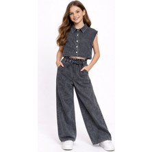 Miniğimin Cicileri 10-16 Yaş Keten Gömlekli Yıkamalı Kız Çocuk Takım - Siyah