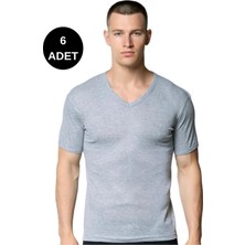 Ribana V Yaka Spor Kollu Fanila 6'lı Paket-Gümüş 4051