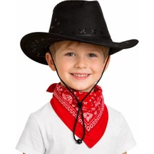 Venüs Shopping Çocuk Kovboy Şapka Siyah ve Kırmızı Bandana Seti