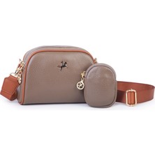 Nas Bag Kadın Mini Cüzdanlı Omuz ve Çapraz Çanta Vizon Taba Lopez