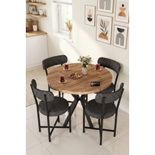 Gold Falez Mutfak Masası 4 Sandalyeli Set 90 Çap Yuvarlak Cafe Balkon Ofis Masa Yemek Takımı Teddy 9861 Antrast