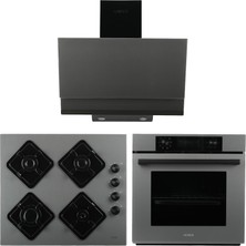 Alveus 3’lü Ankastre Set Gri Modern (Cam Ocak + 8 Fonksiyon Fırın + Davlumbaz)