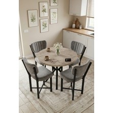 Gold Falez Mutfak Masası 4 Sandalyeli Set 90 Çap Yuvarlak Cafe Balkon Ofis Masa Yemek Takımı Elma 9866 Gri