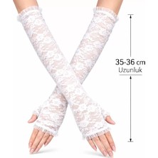 Nuveden Ieg™ Uzun Zarif Dantel Eldiven Parmaksız Beyaz