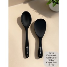 Multiamo Sert Uçlu Isıya Dayanıklı Yanmaz Yapışmaz Silikon Uzun Kaşık 28 cm + Kısa Kaşık 22 cm / 2 Adet