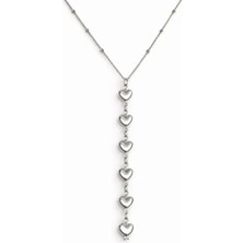 Gümüş Renk Ezme Zincir Sıralı Kalp Ye Model Çelik Kolye