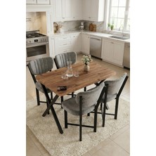 Gold Falez Mutfak Masası 4 Sandalyeli Set 110X70 cm Modern Masa Takımı Cafe Balkon Ofis Masa Elma 9884 Gri