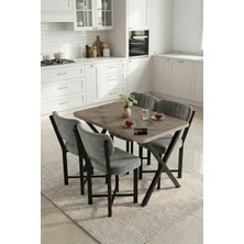 Gold Falez Mutfak Masası 4 Sandalyeli Set 110X70 cm Modern Masa Takımı Cafe Balkon Ofis Masa Elma 9886 Gri