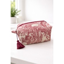 Giftpillowss Bordo - Beyaz Desenli Kumaş Makyaj Çantası Orta Boy Kişiselleştirilebilir Kullanım Alanı