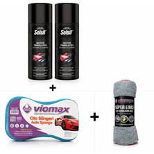 Susuz Motor Temizleme Spreyi 2 x 500 ml Selsil + Araç Bakım Süngeri + Süper Emici Oto Kurulama Bezi 50X70 cm