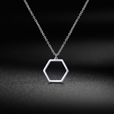 kuyumcudan Altıgen Geometrik Minimal Gümüş Kolye