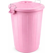 Cansa Çöp Kovası 70 Lt Plastik Çöp Kovası Kapaklı Büyük Boy Çöp Bidonu Dayanıklı Çöp Kovası - Pembe