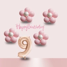 Tedaks 9 Yaş Pembe Papatya Temalı Rosegold Rakam Pembe Happy Birthday Banner Doğum Günü Süsleme