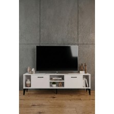 Gold Falez Tv Sehpası 160 cm Modern Çok Amaçlı Dolaplı Raflı Televizyon Ünitesi Linya 5044 Beyaz