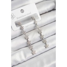 Store Mania Ieg™ Pirinç Zirkon Taşlı Sallantılı Yıldız Model Gümüş Renk Kadın Küpe