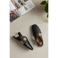 Ayakkabı Fuarı Elit MY-604 Kadın Hakiki Deri Düz Sandalet Siyah