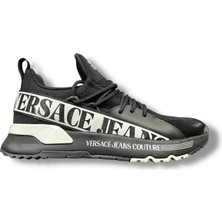 Versace Erkek Yüksek Rahat Tabanlı Logo Desenli Örgü Detaylı Siyah Sneaker 80YA3SA3 ZSE21-899