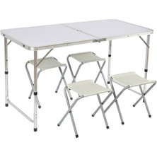 Funky Chairs Tabureli Katlanabilir Piknik Masası Seti -Beyaz