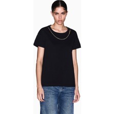 Armani Exchange Kadın Normal Kalıp Logo Baskılı Yuvarlak Yaka Pamuklu Kısa Kollu Siyah T-Shirt XW002329 AF10356-UC001