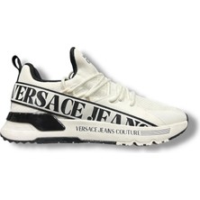 Versace Erkek Yüksek Rahat Tabanlı Logo Desenli Örgü Detaylı Beyaz Sneaker 80YA3SA3 ZSE21-003