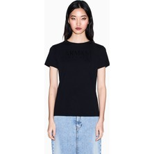 Armani Exchange Kadın Yuvarlak Yaka Pamuklu Kısa Kol Armanı Yazı Desenli Siyah T-Shirt XW002294 AF17172-UC001
